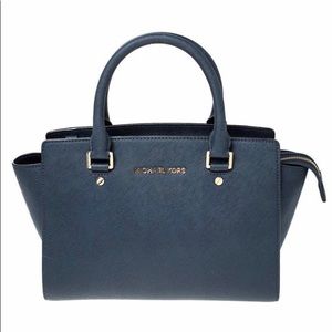 Michael Kors Blue Saffiano Leather Selma Satchel
